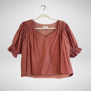 &merci Cropped Ruffled V-Neck Crop Half Sleeve Blouse Pink Size Small